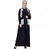 Front open abaya with white patch pocket- Navy Blue